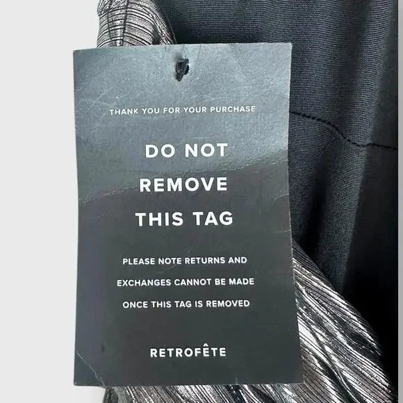 $798 Retrofete Reiss Dress Silver Lame Pleated Halter Cape Designer Dress XL